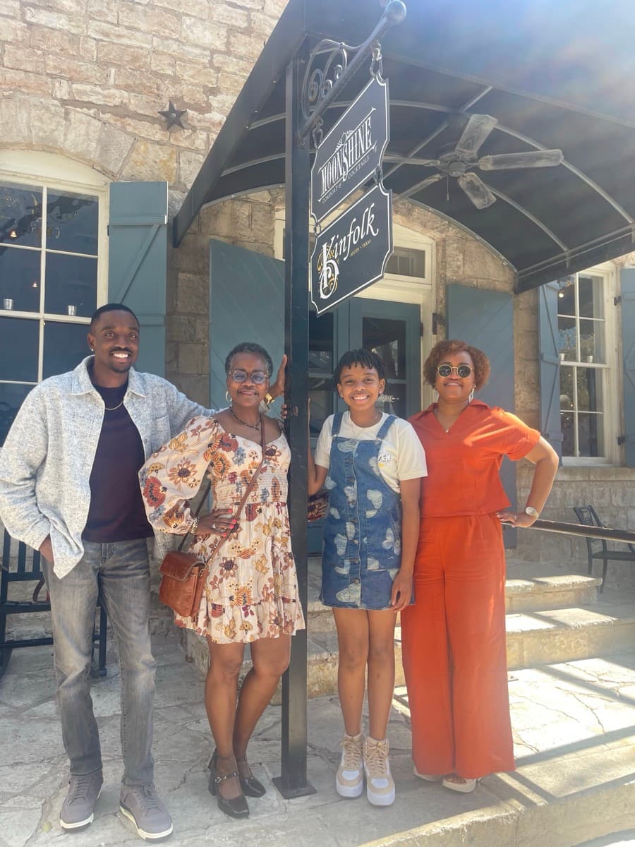 Rhonda with family — enjoying a sunlit afternoon together today